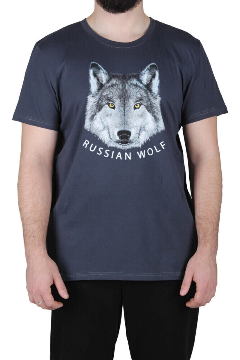 (СК) Футболка мужская "Русский волк" графит