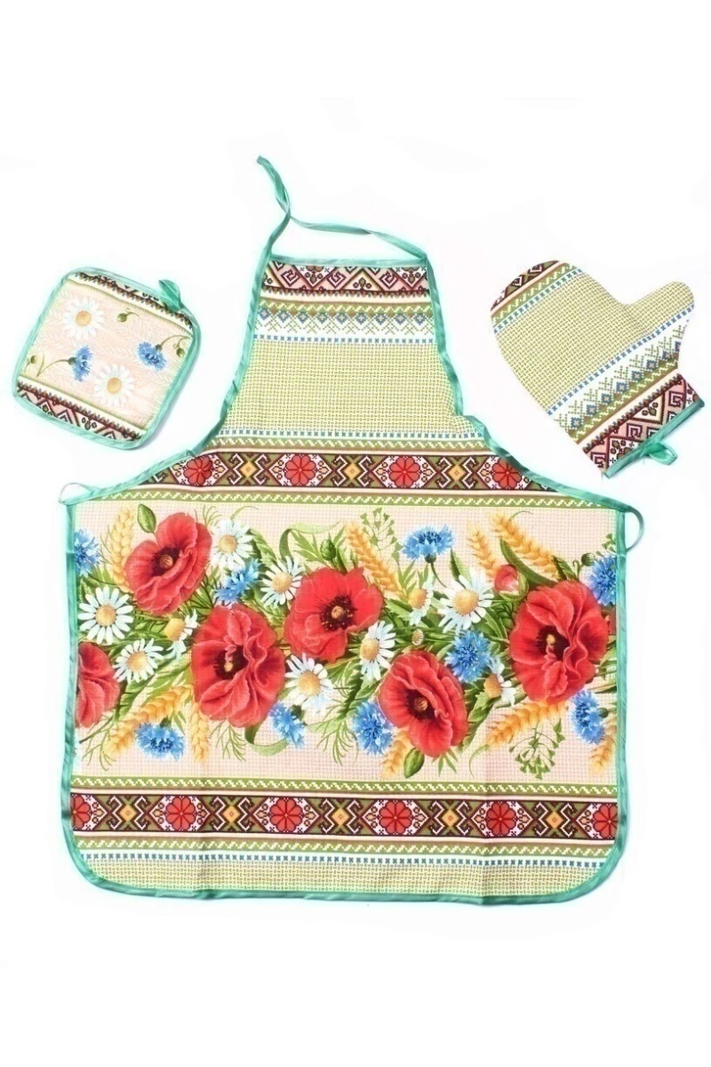 (К) Кухонный набор 004 Маки: фартук, прихватка, рукавица