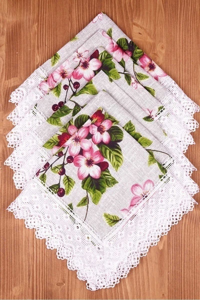 Салфетка из рогожки с кружевом 008 Цвет вишни (вид 1)