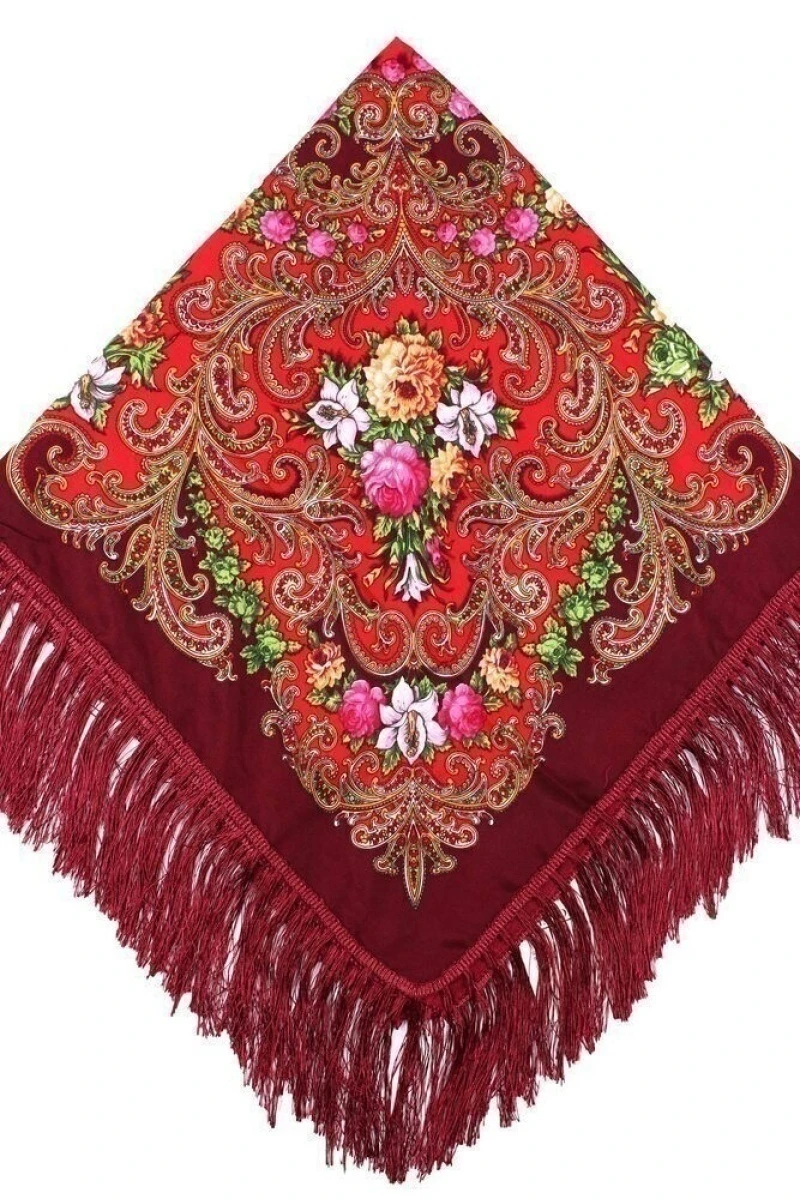 Платок Русский 100/100 бордовый с красным
