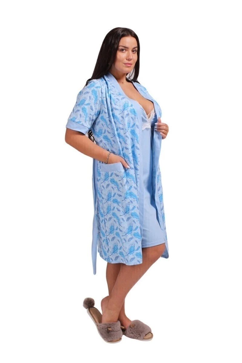 (СК) Комплект с халатом "Милана", голубой + перья
