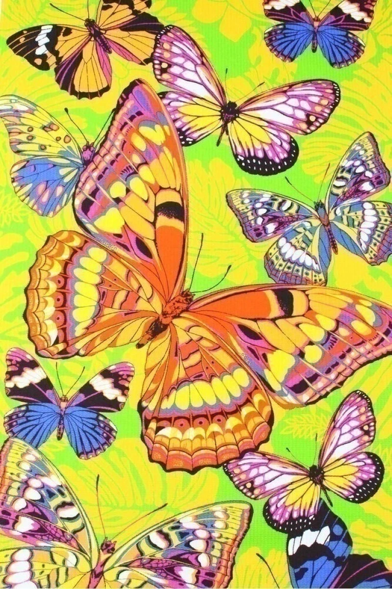 (К) Полотенце пляжное вафельное 009 Бабочки оранжевое - 150/80