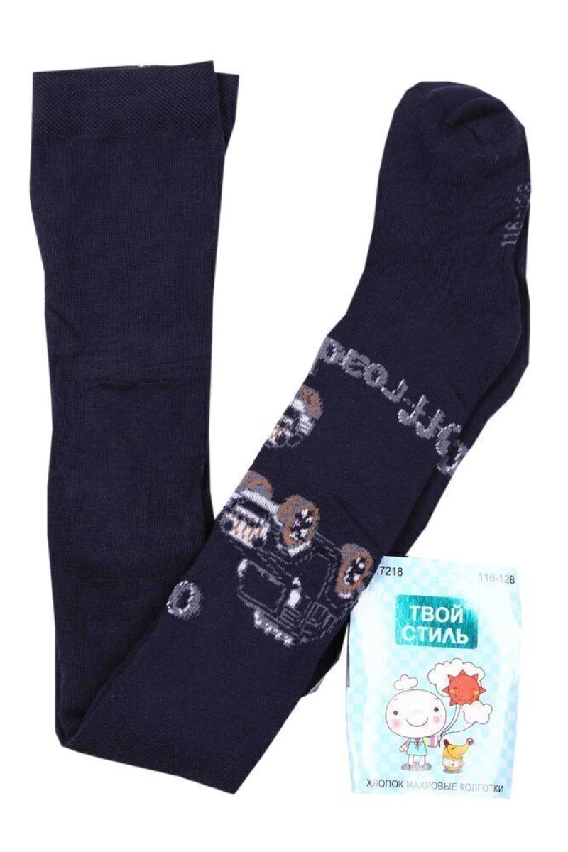Детские колготки махровые "ТВОЙ СТИЛЬ" 7218 темно-синие с внедорожником