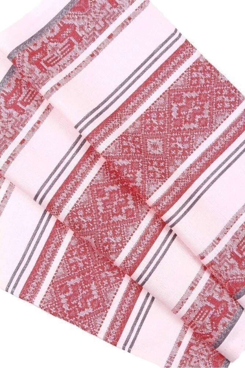 (К) Полотенце лен жаккард 002 птички красное  - 50/65