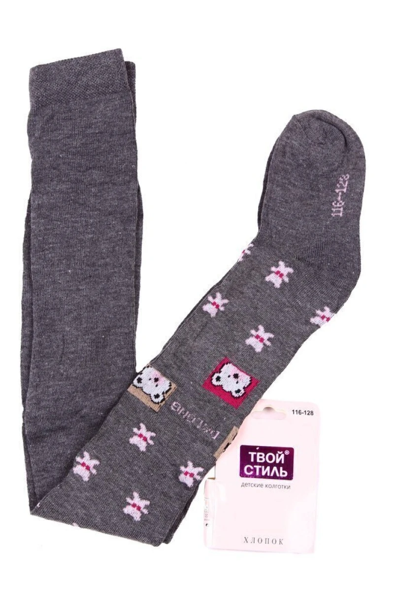 Детские колготки хлопковые "ТВОЙ СТИЛЬ" 7202 антрацит с мишками