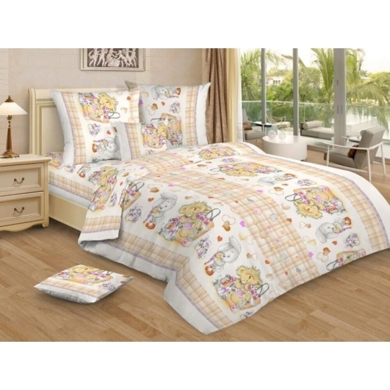 Постельное белье 125г/м бязь "Мишка и друзья" цв. беж. р. 1.5 сп. арт. 7016-4