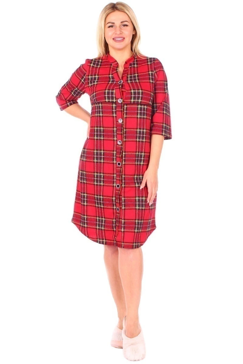 Домашний халат-рубашка в клетку К812