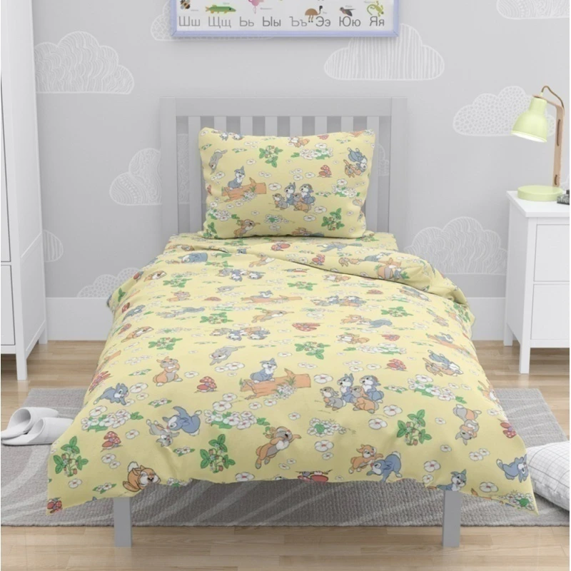 Постельное белье 125г/м бязь "Веселые зайчата" бежевый р. 1.5 сп. арт. 3030-5