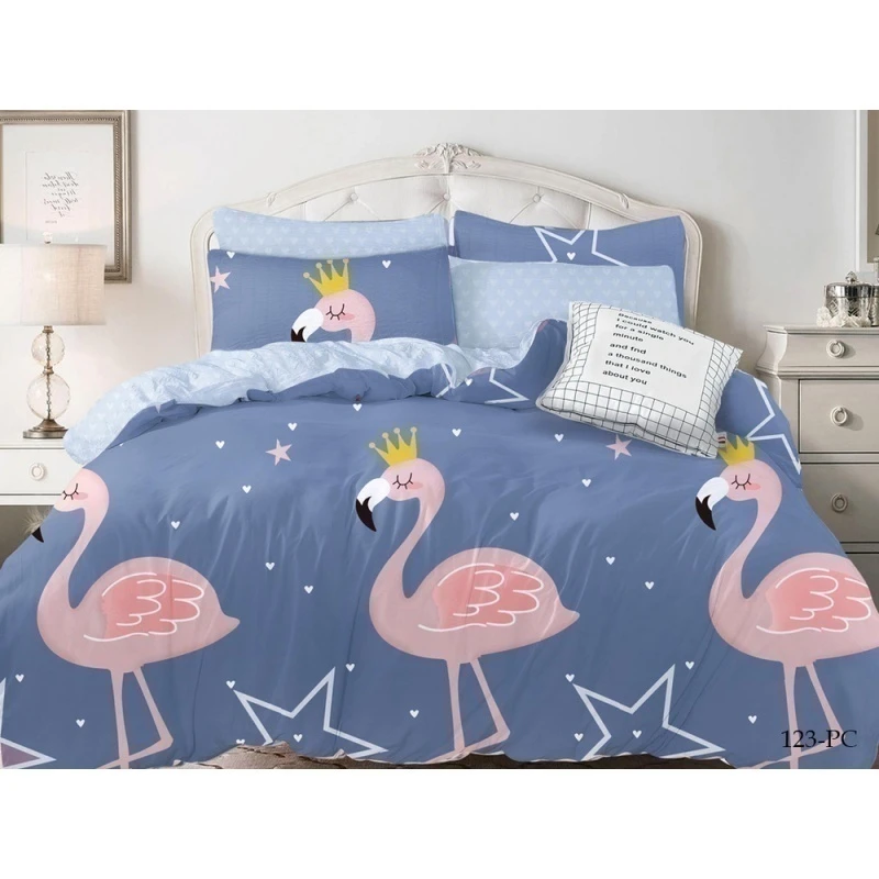 КПБ 4 "Leo" поплин "Звездные фламинго" ком. р. Евро арт. 123-PС