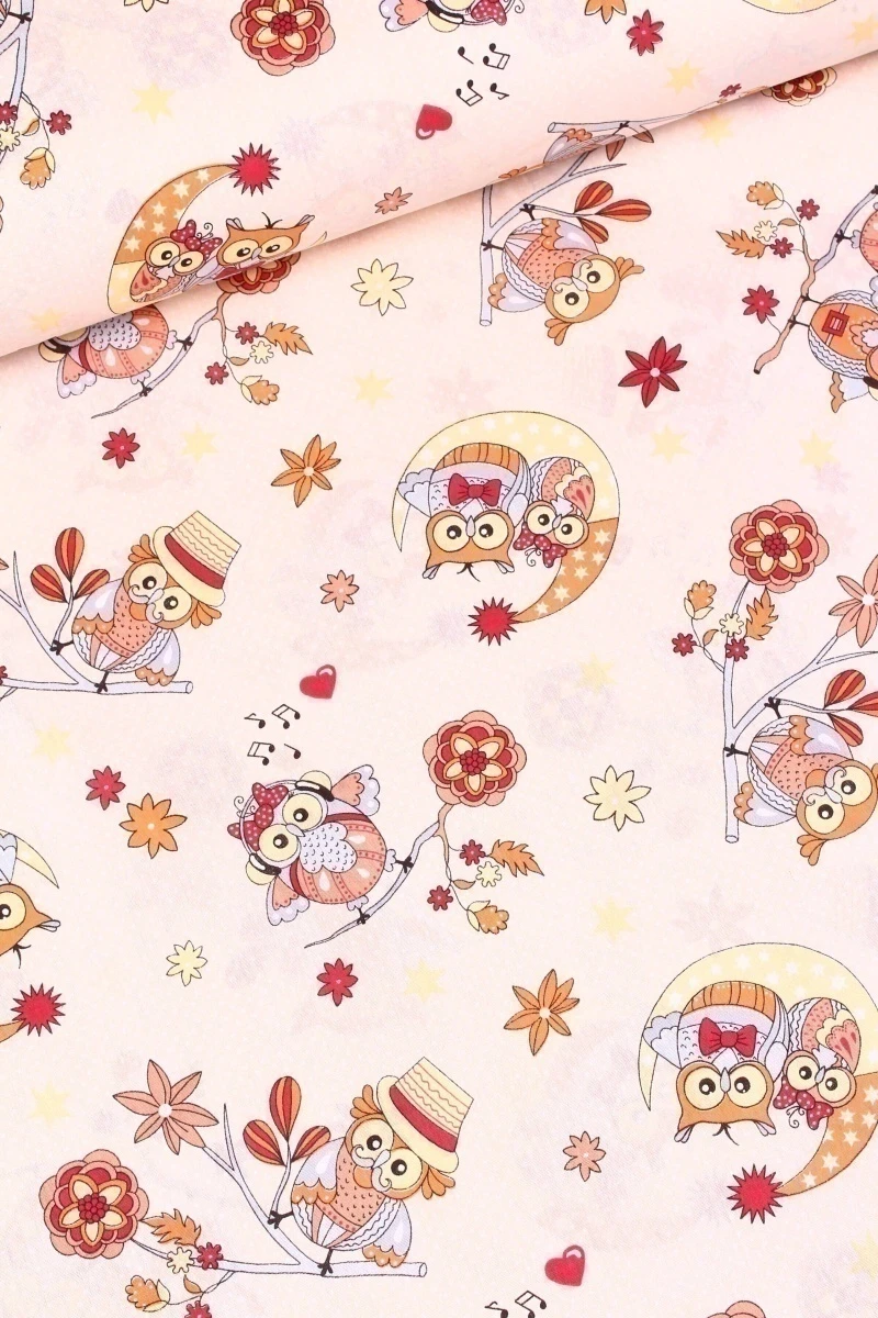 Ткань бязь Кр. талка 125г/м2, 150см "Совушки" бежевый арт. 7559-1