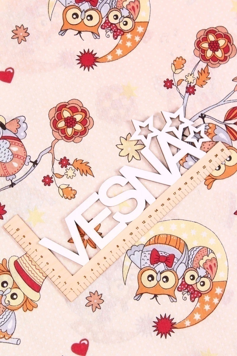 Ткань бязь Кр. талка 125г/м2, 150см "Совушки" бежевый арт. 7559-1