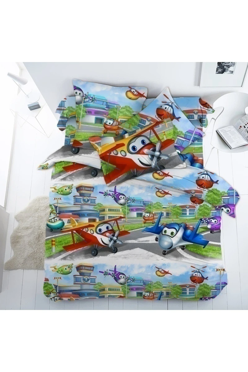 Простыня на резинке бязь Премиум ГОСТ "ХБК" 140г/м "Самолеты" рис. 13073-1