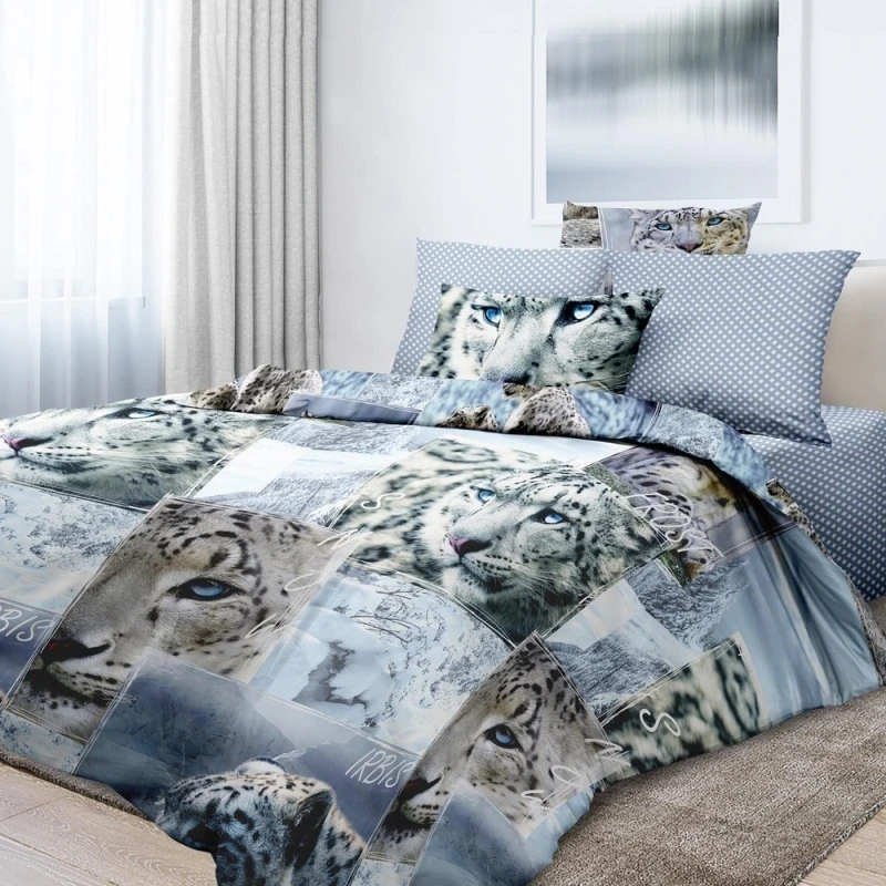 КПБ перкаль "ХБК" "Снежный ирбис" р. 1.5 сп. рис. 6680-1