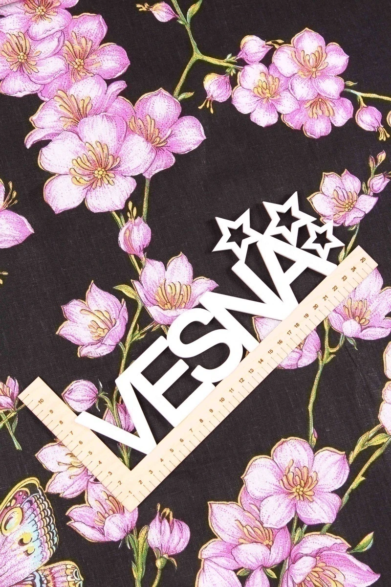 Ткань бязь "ТД" 120г/м2, 150см "Сакура 1" арт. 91391 черный