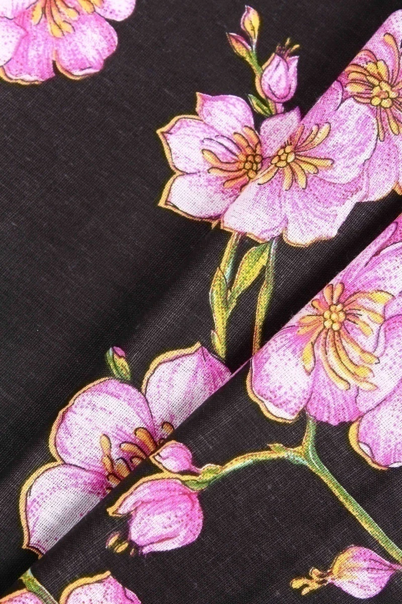 Ткань бязь "ТД" 120г/м2, 150см "Сакура 1" арт. 91391 черный