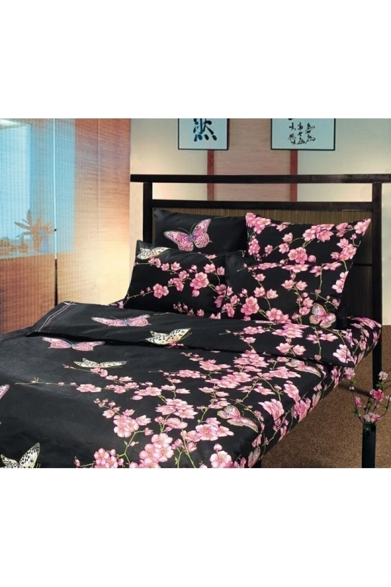 Ткань бязь "ТД" 120г/м2, 150см "Сакура 1" арт. 91391 черный