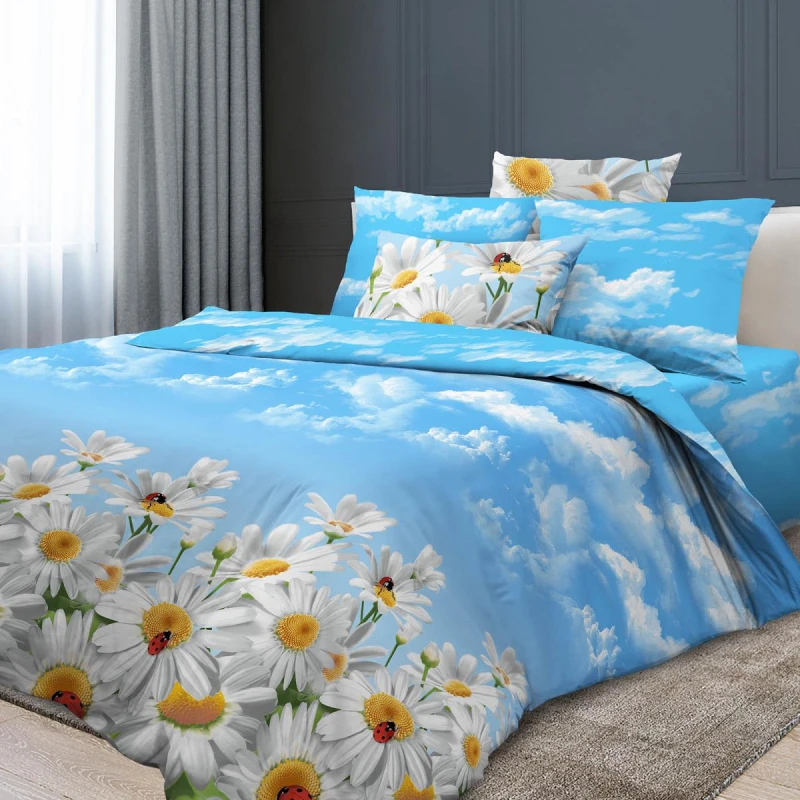 КПБ бязь Премиум ГОСТ "ХБК" 140г/м "ГОСТ-Воздушные ромашки" р. Евро 2 арт. 11733-1