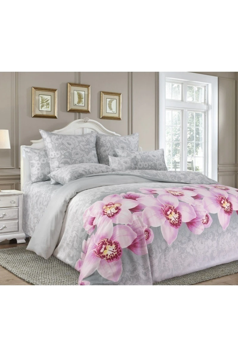 Пододеяльник "ТД" Российский сатин "Аромат орхидей 6" арт. 201496 серый тип 1 + тип 2