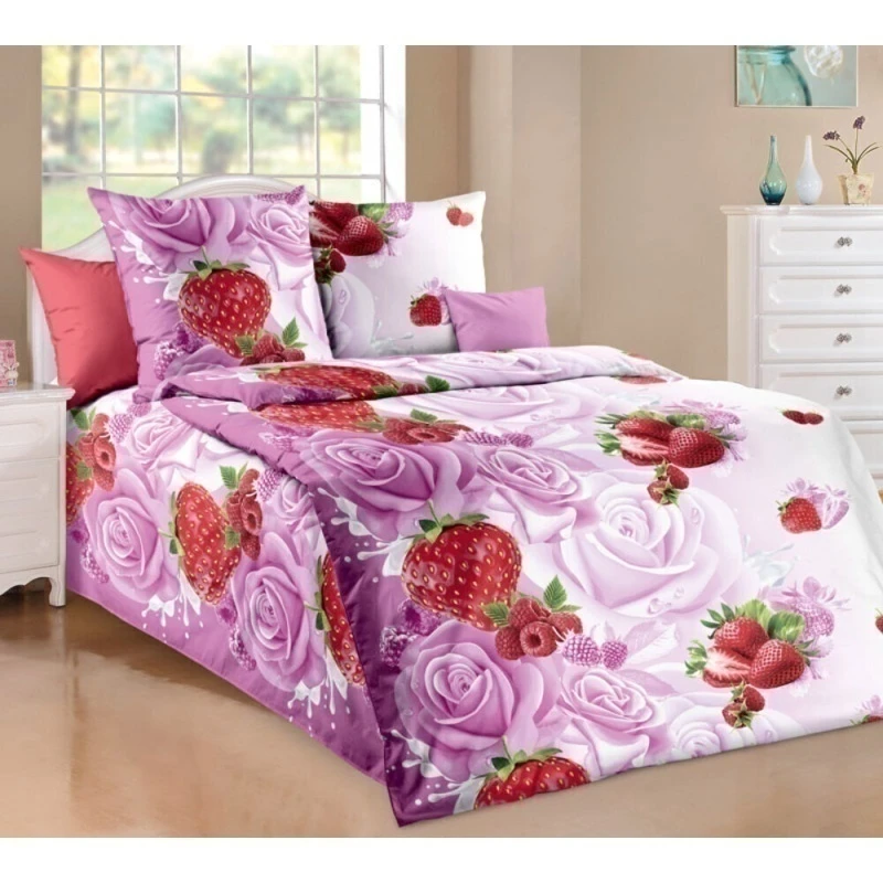 КПБ яселька с прост. на рез. "ТД" 120г/м бязь "Клубника со сливками 1" арт. 207951 розовый