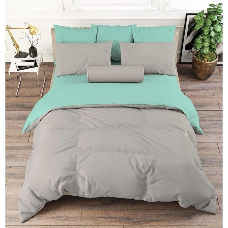 КПБ "ГОС" поплин "Серый+Тиффани" ком. р. Семейный арт. 39002 + 37001