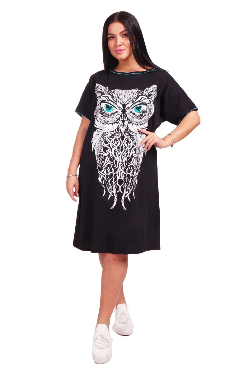Туника женская макси - Сова - 438 - чёрный