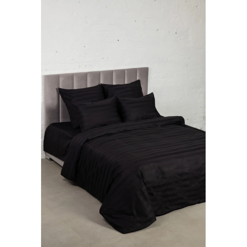 КПБ страйп-сатин ГОСТ 140г/м "Черный" р. Евро 2 (полоса 3х3 см) (240 см)