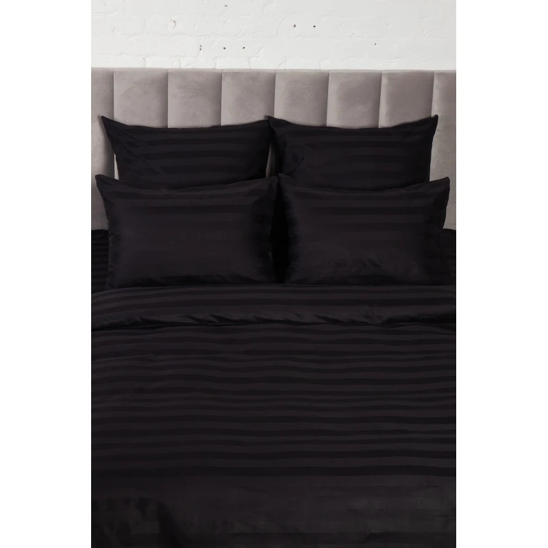 КПБ страйп-сатин ГОСТ 140г/м "Черный" р. Евро 2 (полоса 3х3 см) (240 см)