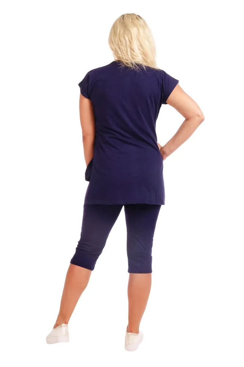 Костюм с бриджами - FASHION flower - 397 - т-синий