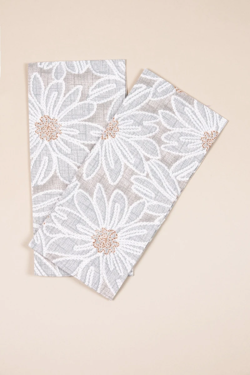 Комплект штор из рогожки "Диз" Ромашки (серый)