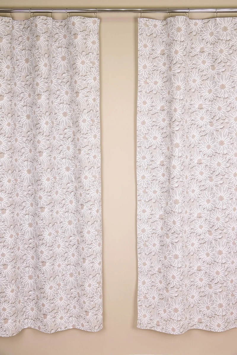 Комплект штор из рогожки "Диз" Ромашки (серый)