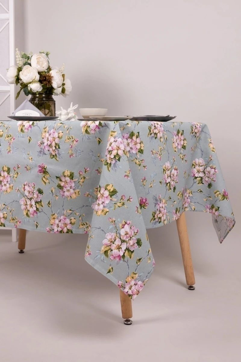 Скатерть рогожка "Диз" Цвет вишни (серо-голубой)