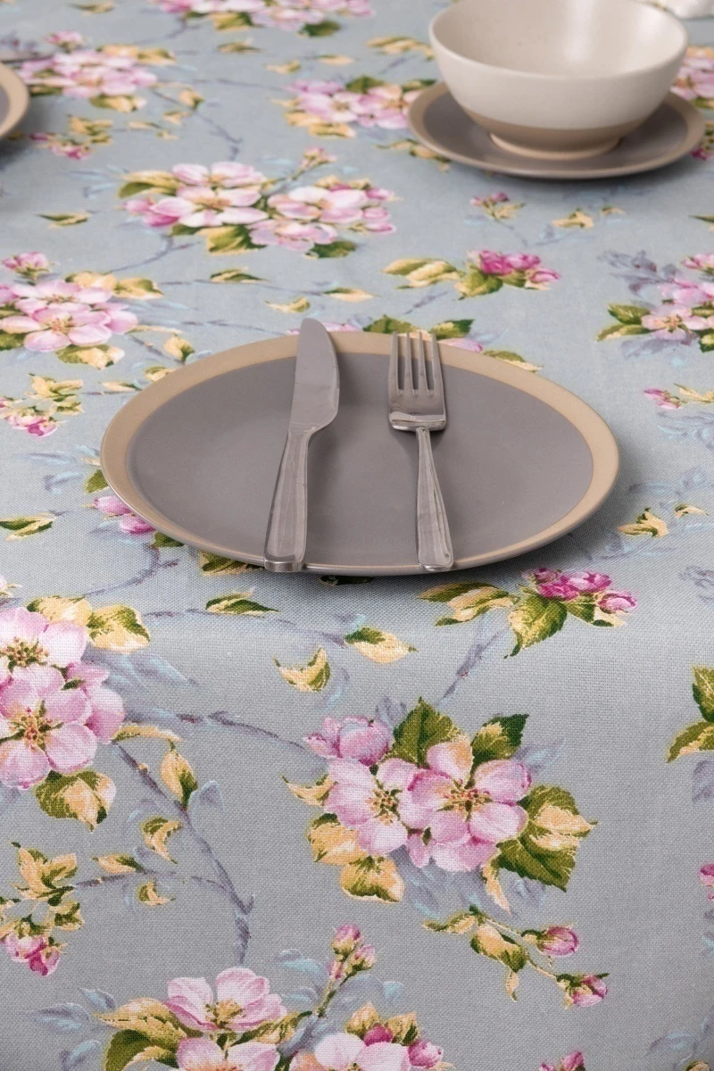 Скатерть рогожка "Диз" Цвет вишни (серо-голубой)