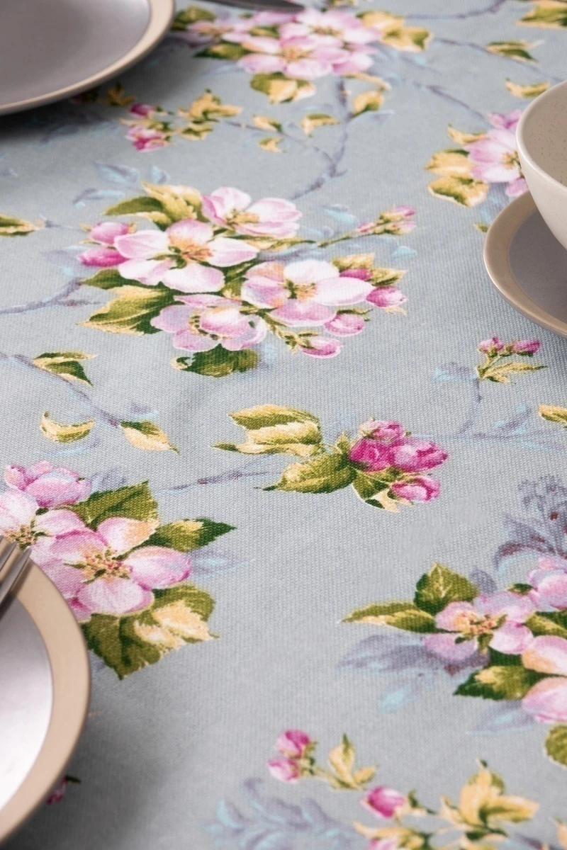 Скатерть рогожка "Диз" Цвет вишни (серо-голубой)