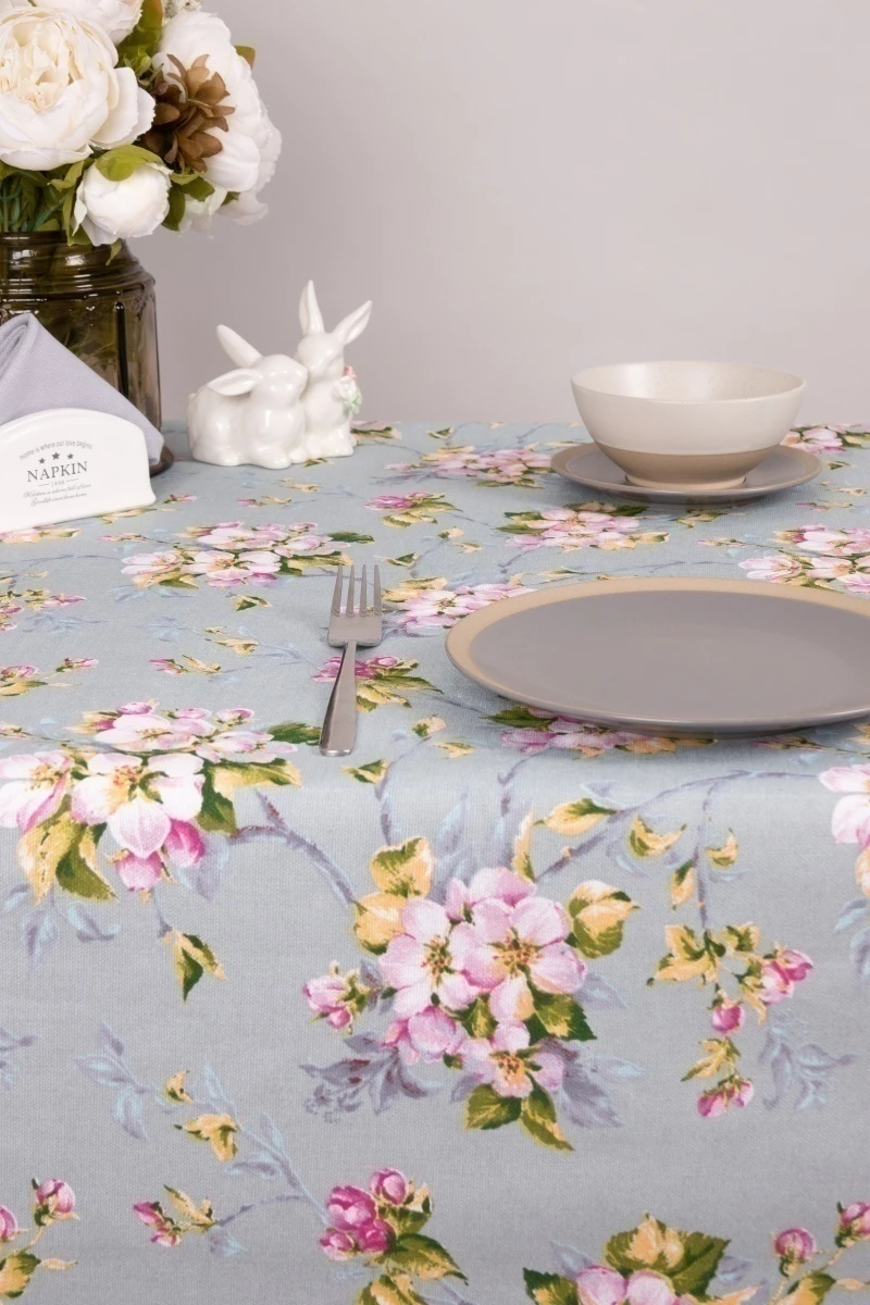 Скатерть рогожка "Диз" Цвет вишни (серо-голубой)