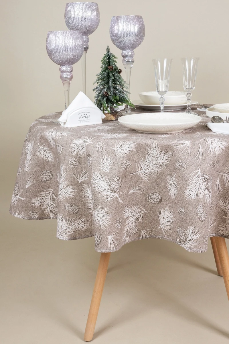 Скатерть круглая рогожка "Диз" Еловые шишки (145х145 см)