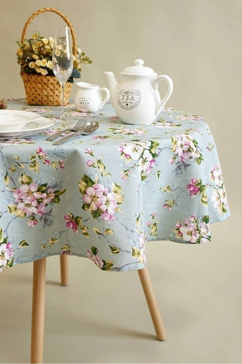 Скатерть круглая рогожка "Диз" Цвет вишни (серо-голубой) (145х145 см)