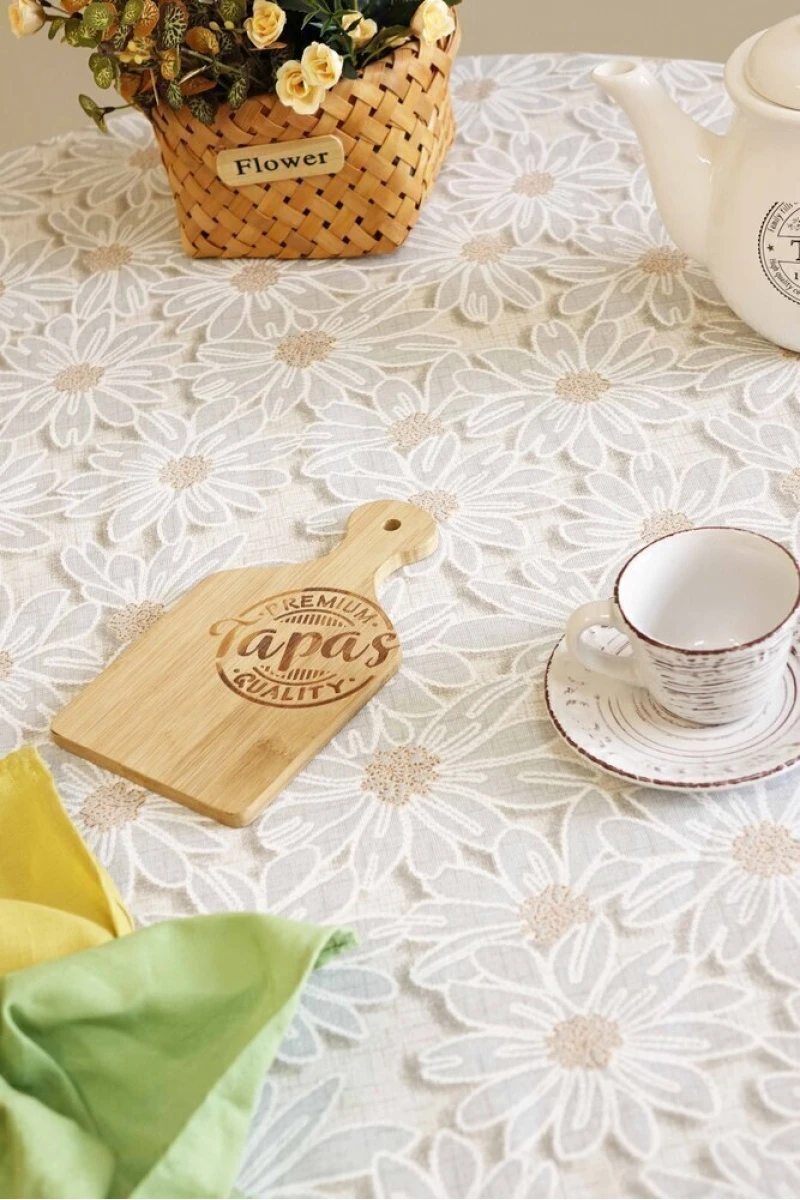 Скатерть круглая рогожка "Диз" Ромашки (серый) (145х145 см)