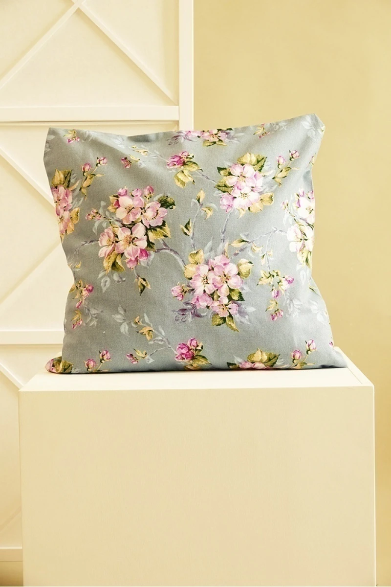 Декоративная наволочка на молнии из рогожки "Диз" Цвет вишни (серо-голубой)