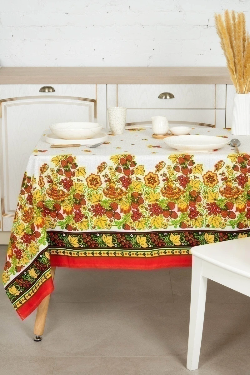 Скатерть рогожка "Диз" Хохлома (земляника)