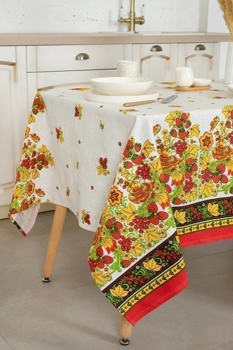 Скатерть рогожка "Диз" Хохлома (земляника)