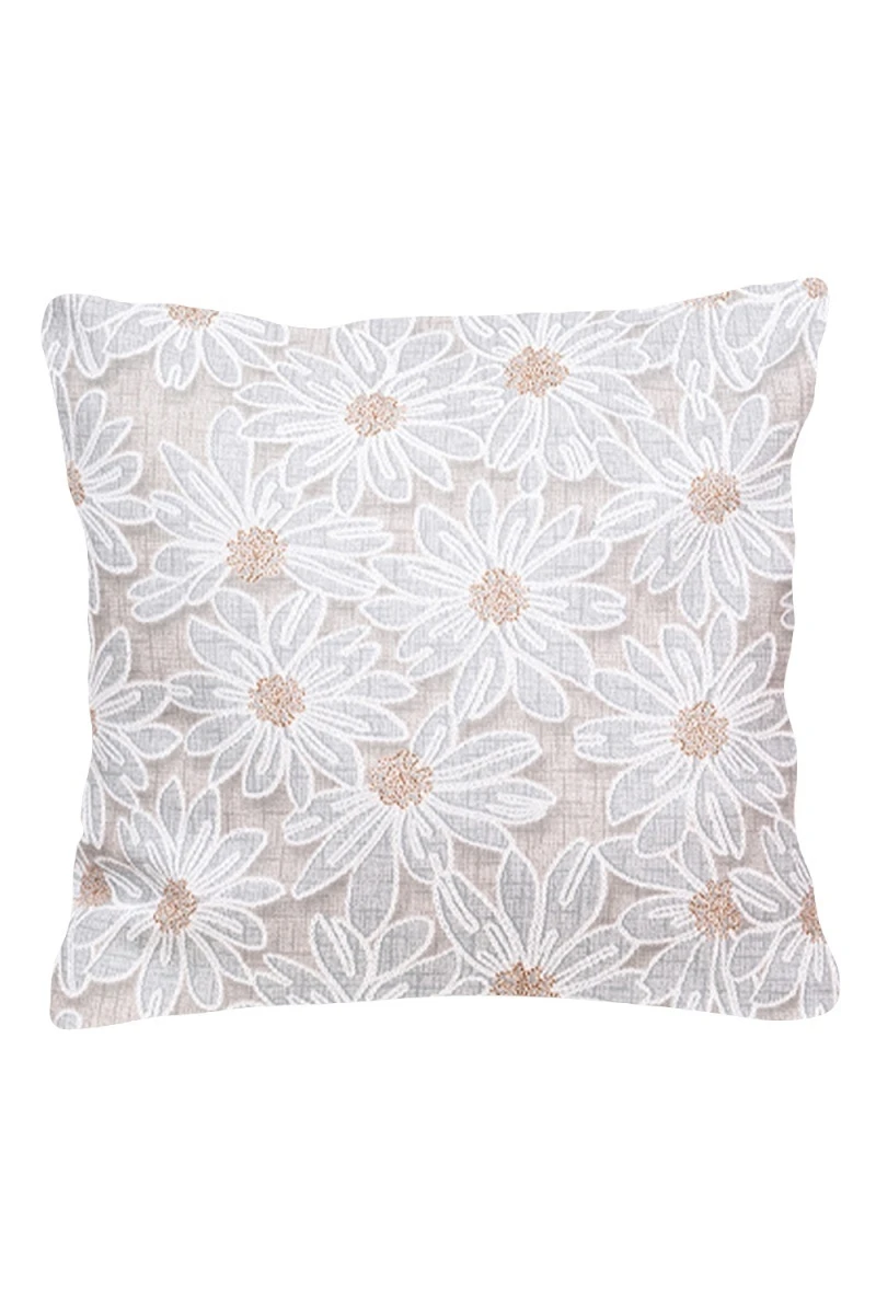 Декоративная наволочка на молнии из рогожки "Диз" Ромашки (серый) 