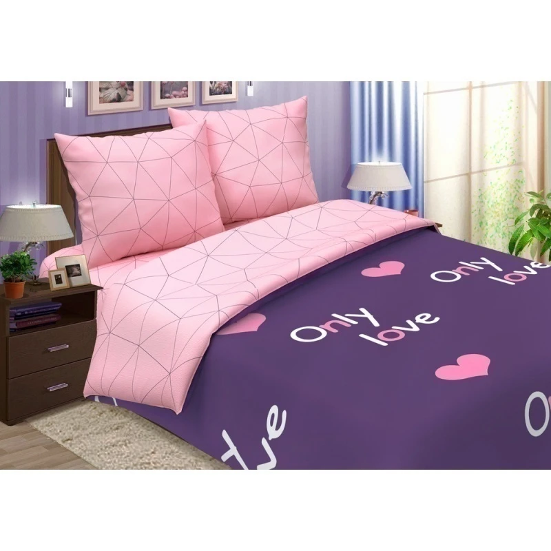 КПБ на пуговицах "ТТ" поплин "Только любовь.." ком. р. Евро арт. 767-1+768-1