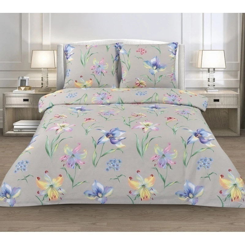 КПБ на пуговицах "МИЛАН" бязь "Милан-Лилии" р. Евро 2 рис. 12050/1