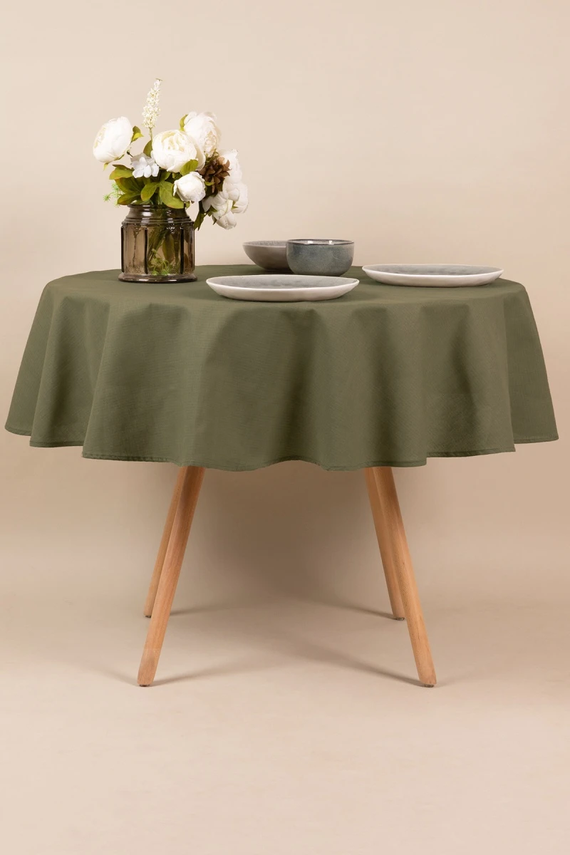 Скатерть круглая полулен "ГОС" Хаки (145х145 см)