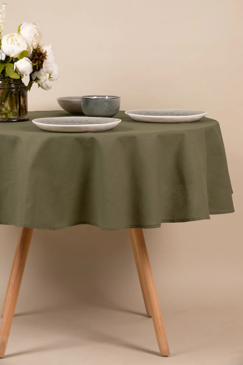 Скатерть круглая полулен "ГОС" Хаки (145х145 см)