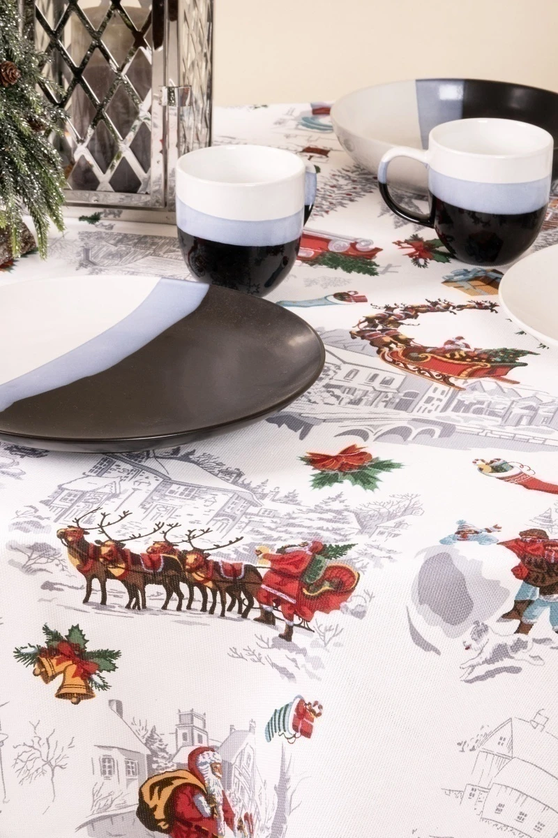 Скатерть круглая рогожка "ХБК" Снежная зима (145х145 см)