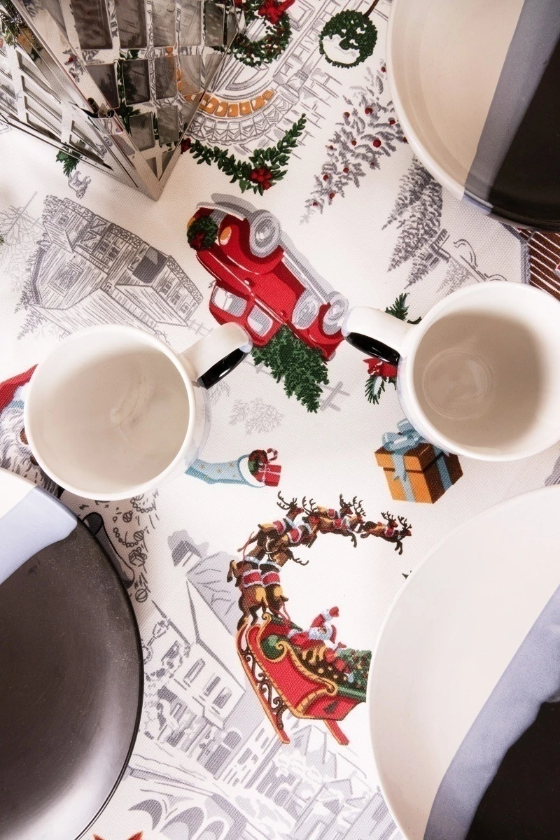 Скатерть круглая рогожка "ХБК" Снежная зима (145х145 см)