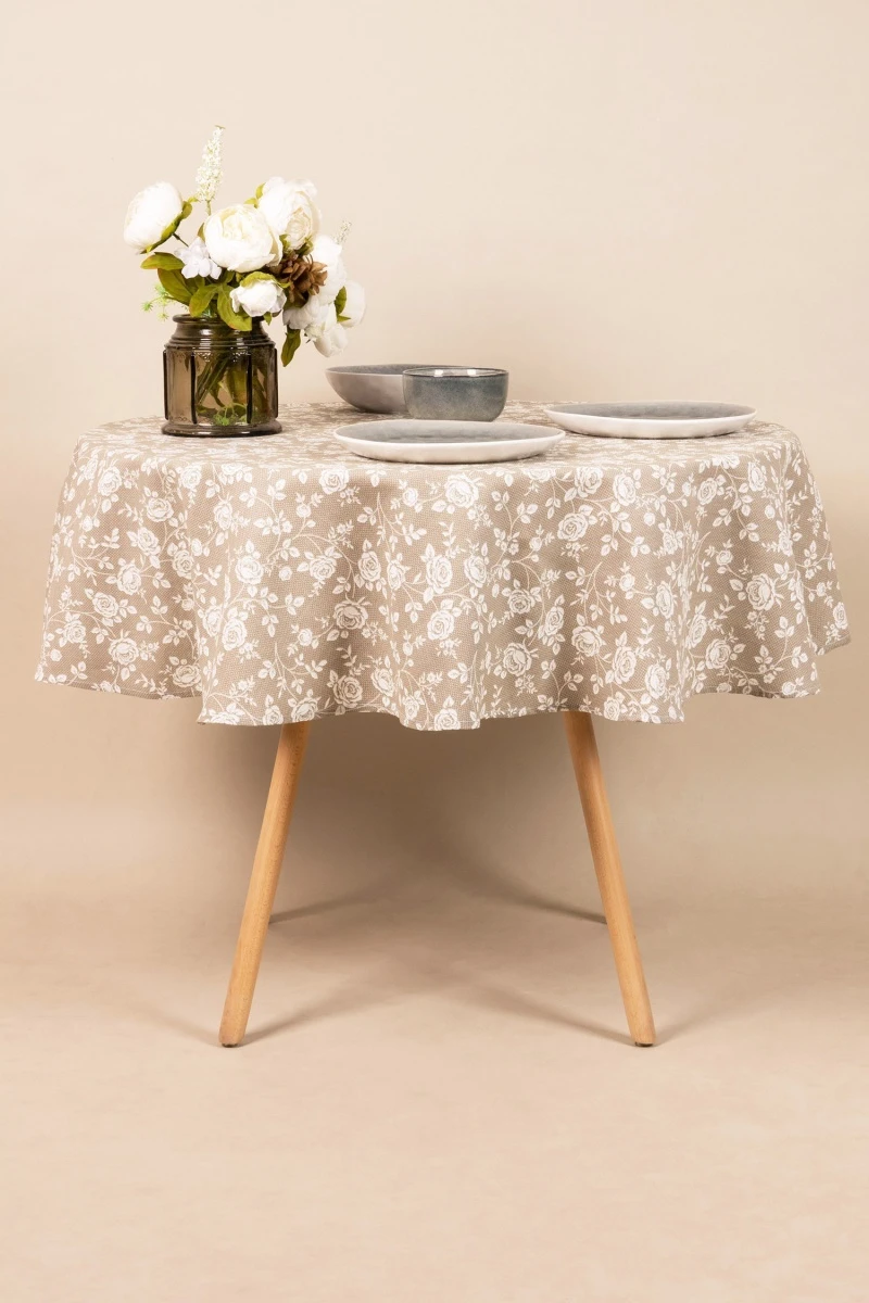 Скатерть круглая рогожка "ТЛ" Рози (песочный) (145х145 см)
