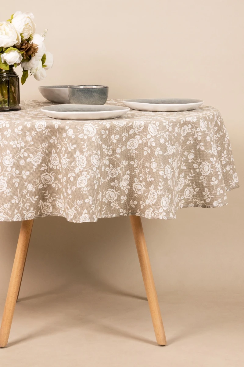 Скатерть круглая рогожка "ТЛ" Рози (песочный) (145х145 см)