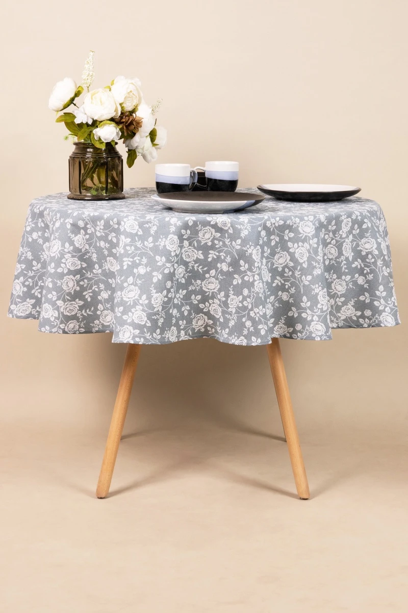 Скатерть круглая рогожка "ТЛ" Рози (серый) (145х145 см)